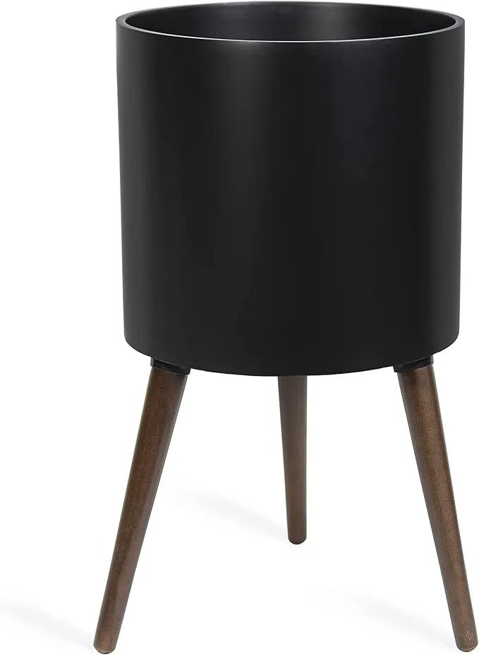 D'vine Dev 14 Inch Planter Pot with Stand, Mid-Century Tall Plant Pot with Legs for Indoor Plants, X-Large, Black, 88-O-D-2 by GreenHaven Gardens