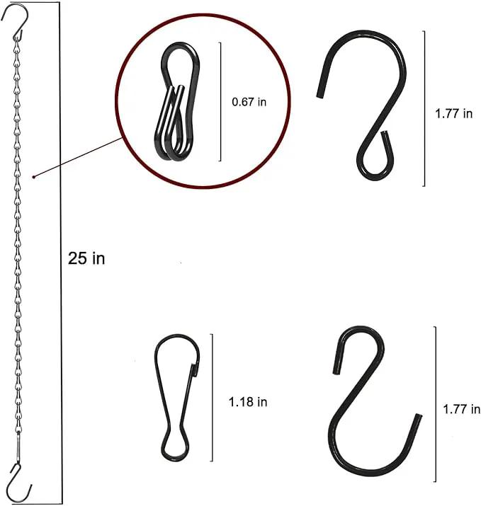 15 Pack 25" BLK Storagehook Black Hanging Chains with Hooks for Hanging Bird Feeders Planters Baskets Billboards Lanterns Wind Chimes Ornaments by GreenHaven Gardens