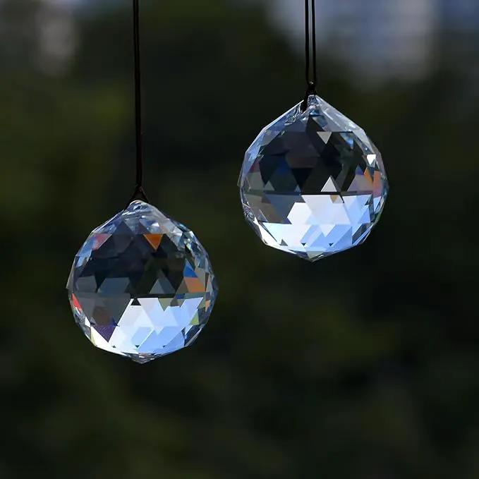 2PCS 4cm Clear Ball Crystal Sun Catcher Prisms, STINO Hanging Suncatchers with Glass Prism, Rainbow Maker for Windows, Home, Room, Garden Decor (1, Ball Clear 2Pcs) by GreenHaven Gardens