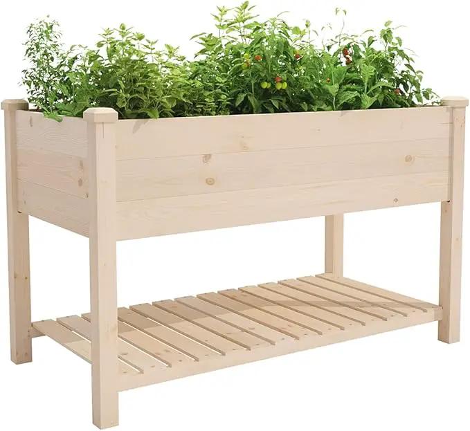 Raised Garden Bed with Storage Shelf 48.5x24.4x30 Inch, Elevated Wood Planter Box with Legs for Vegetable Flower Herb Outdoors Backyard, Patio, Balcony with Liner by GreenHaven Gardens