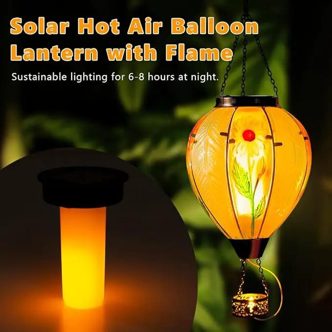 Starsoul Large Solar Hot Air Balloon Lantern with Flame Sunflower Glass Hanging Outdoor Hot Air Balloon Solar Light Waterproof Garden Patio Yard Party Decorations by GreenHaven Gardens