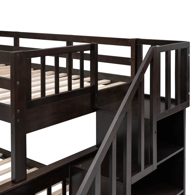 Stairway Bunk Bed With Storage And Guard Rail For Bedroom by HouseOfZazla