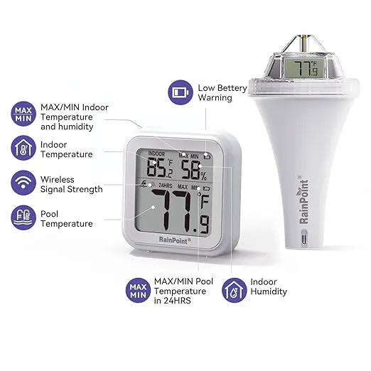 RAINPOINT Anti-Fog 360° Reading WiFi Digital Pool Thermometer Floating for Ice Bath,Double-Layer IP68 Waterproofing Remote Temperature Monitor E-Mail&Push Notification Hot Tub SPA,Fish Tank,Aquarium by GreenHaven Gardens