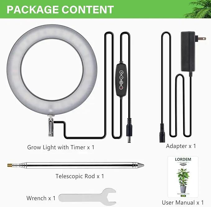 LORDEM Grow Light for Indoor Plants, 7.9" Full Spectrum LED Plant Grow Light, Height Adjustable Growing Lamp with Auto Timer 4H/8H/12H, 6 Dimmable Levels, Black, 1 Pack by GreenHaven Gardens