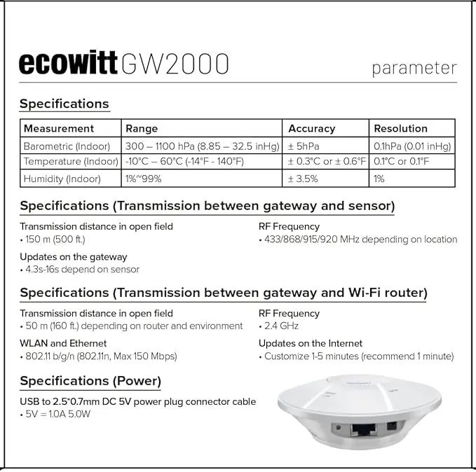 ECOWITT Intelligent Watering Timer Kit, with WFC01 Sprinkler Timer(NPT Thread) and GW2000 Wi-Fi Hub, APP Remote Control, IoT Linkage, Automatic Irrigation, Support Ecowitt Cloud Server, 915 MHz by GreenHaven Gardens