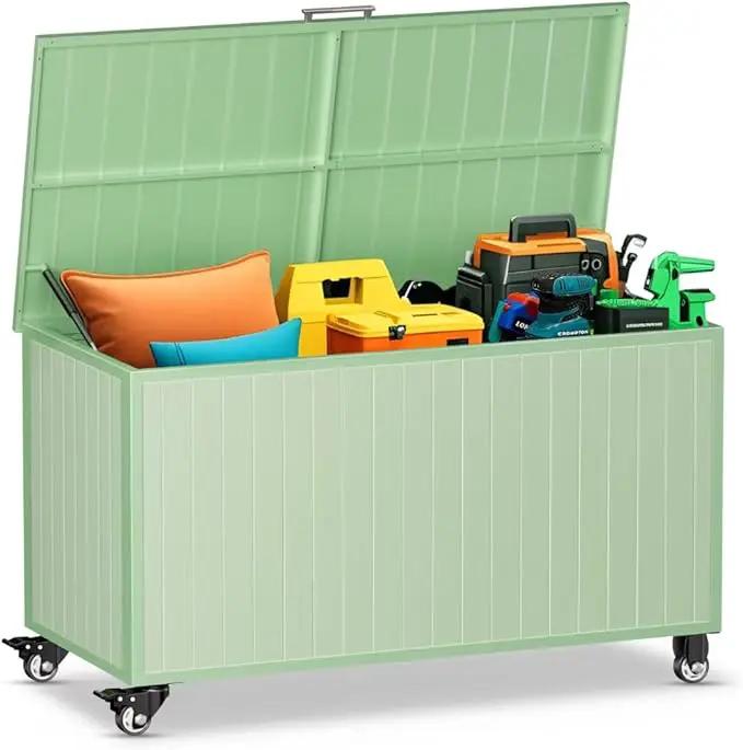 135 Gallon Outdoor Storage Box with Swivel Wheels, Waterproof Aluminum & Polylumber Deck Box, Patio Storage Box with Lid for Patio Furniture, Garden Tools, Outdoor Cushion by GreenHaven Gardens