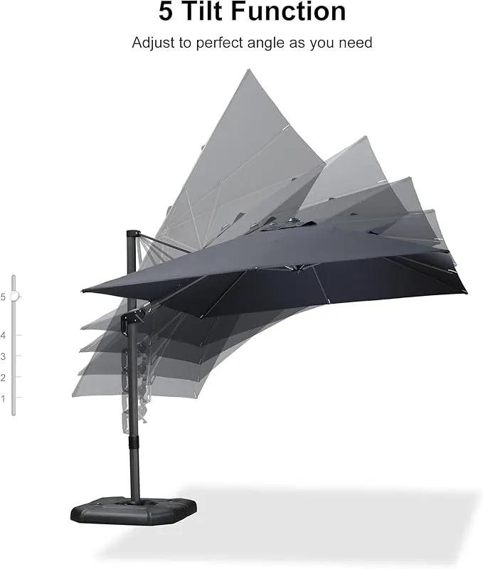 PURPLE LEAF 9.8' X 9.8' Tilting Patio Umbrella with Base Outdoor Cantilever Swivel Square Umbrella with Tilt Aluminum Offset Umbrella with 360-degree Rotation for Garden Deck Pool Patio Grey by GreenHaven Gardens