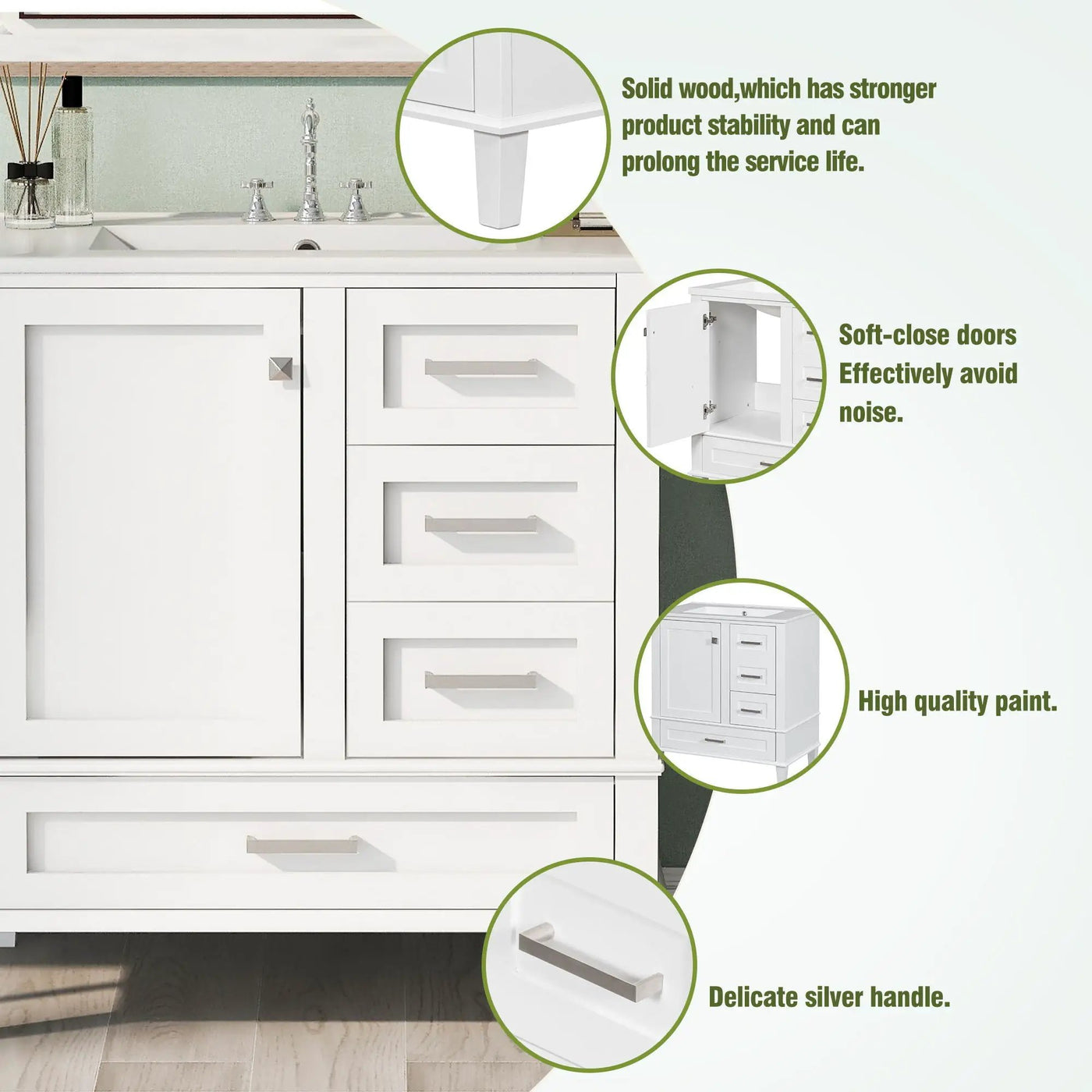 Bathroom Vanity, Modern Bathroom Cabinet With Sink Combo Set, Bathroom Storage Cabinet With A Soft Closing Door And 3 Drawers, Solid Wood Frame by Unique Piece Furniture