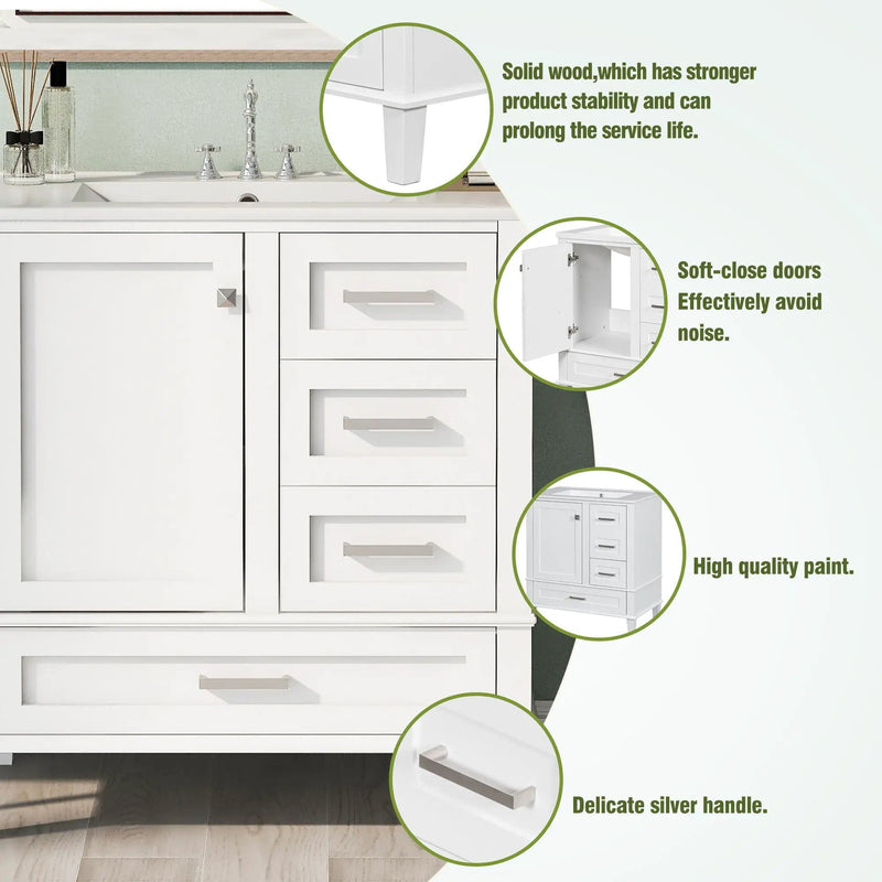 Bathroom Vanity, Modern Bathroom Cabinet With Sink Combo Set, Bathroom Storage Cabinet With A Soft Closing Door And 3 Drawers, Solid Wood Frame by Unique Piece Furniture