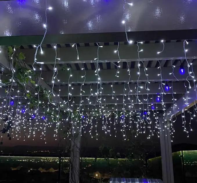 YASENN 300Led Icicle Style String Lights 29.5FT,Update Connectable 8 Lighting Modes with Timer Icicle Lights for Home Garden Outdoor Indoor Eave Decor (Blue and White LED White Cable) by GreenHaven Gardens