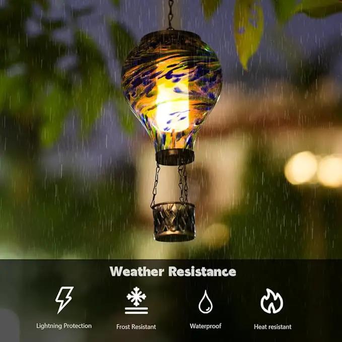 Starsoul Solar Hot Air Balloon Lantern with Flickering Flame Glass Hot Air Balloon Solar Light Waterproof Hanging Outdoor Lantern for Garden Yard Patio Decorations by GreenHaven Gardens