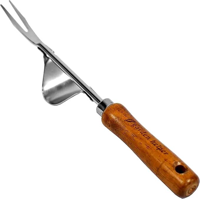 Weed Puller Heavy Duty Japanese Steel with Wood Handle, Hand Weeding Tool, Manual Weeder for Garden, Quick and Easy Weed Pull Tool, Made in Japan, Silver by GreenHaven Gardens