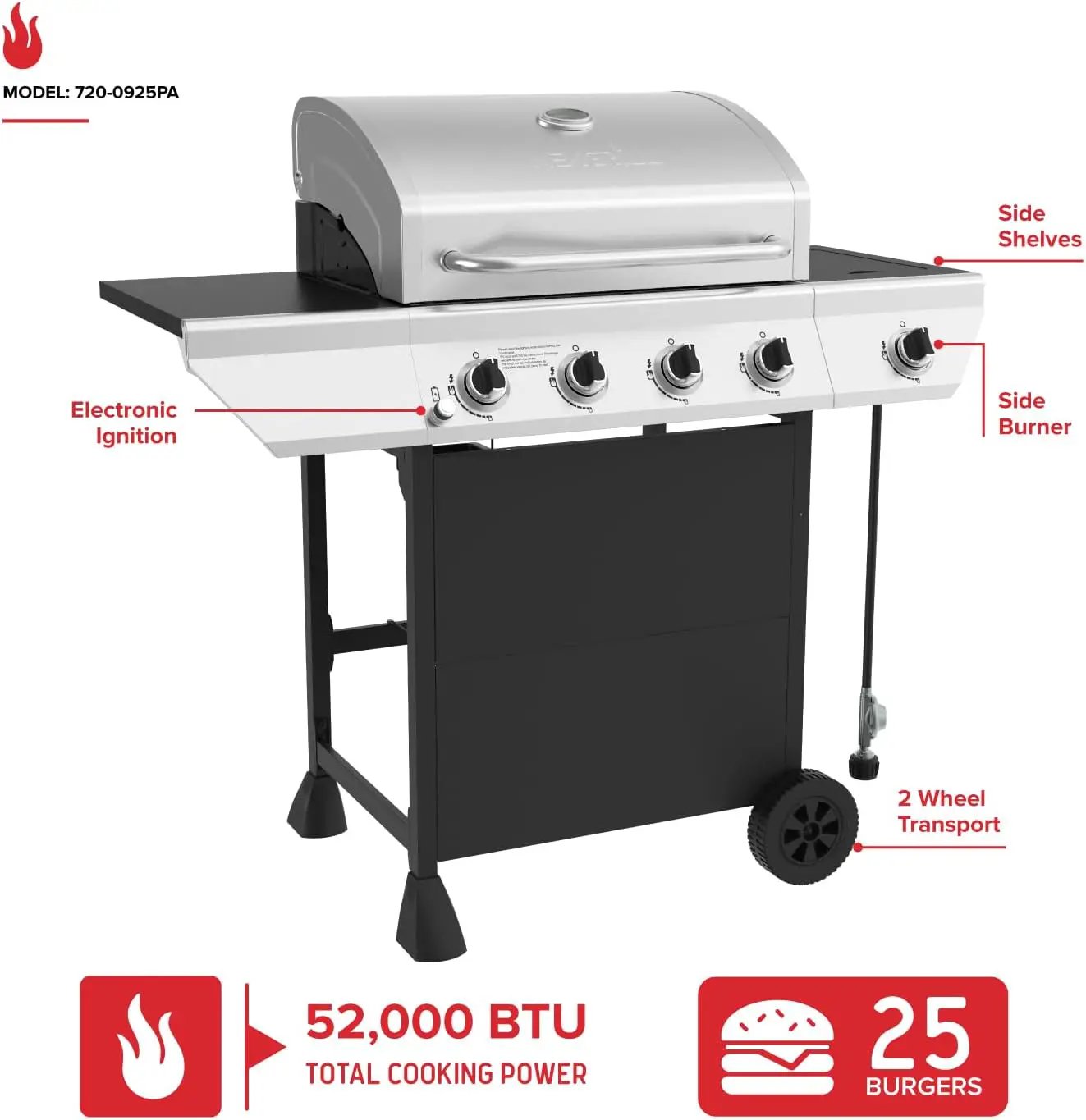 Nexgrill 4-Burner Propane Gas Grill with Side Burner, 52,000BTUs, 562 SQ. In. Cooking Space, BBQ Grill with Stainless Steel Lid & Control Panel for Outdoor Cooking, Patios, and More - 720-0925PA by GreenHaven Gardens