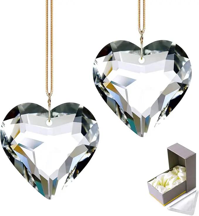 Clear Heart Crystal Suncatcher, 2pc 45mm Hanging Prism for Windows, Outdoor Indoor Decoration, Rainbow Maker Gifts for Mom, Grandma, Friend by GreenHaven Gardens