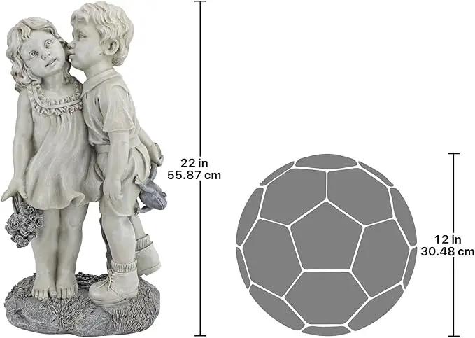 Young Sweethearts: Kissing Children Garden Statue by GreenHaven Gardens