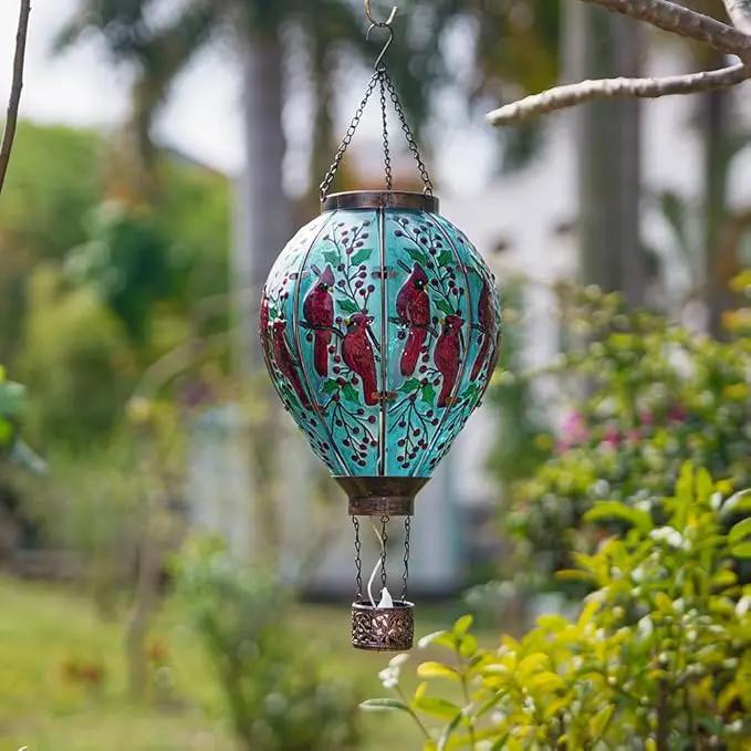 DREAMSOUL Cardinal Large Solar Hot Air Balloon Lantern with Flame, Glass Hanging Solar Lanterns Outdoor Waterproof for Garden Yard Patio Decor by GreenHaven Gardens