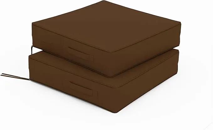 Patio Chair Cushions 19 X 19 X 4 Inch Waterproof Outdoor Seat Cushions for Patio Furniture, Outdoor Sofa Couch Pads with Ties & Handle, Set of 2, Chocolate by GreenHaven Gardens
