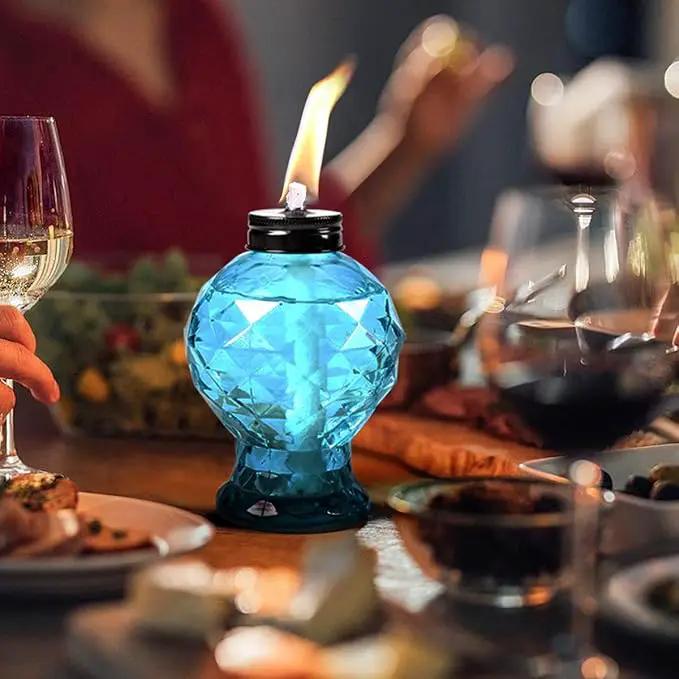 Tewei 4 Pack Blue Table Top Light Torches Outdoor, Mini Glass Torches Lanterns for Outside, Easy to Refill Citronella Torches for Garden Patio Yard Party by GreenHaven Gardens
