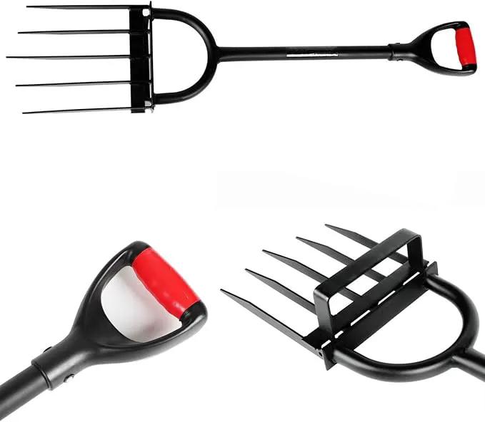 5-Tine Heavy Duty Pitch Fork for Gardening - Long Handled Digging Fork Garden Claw Weeder by GreenHaven Gardens