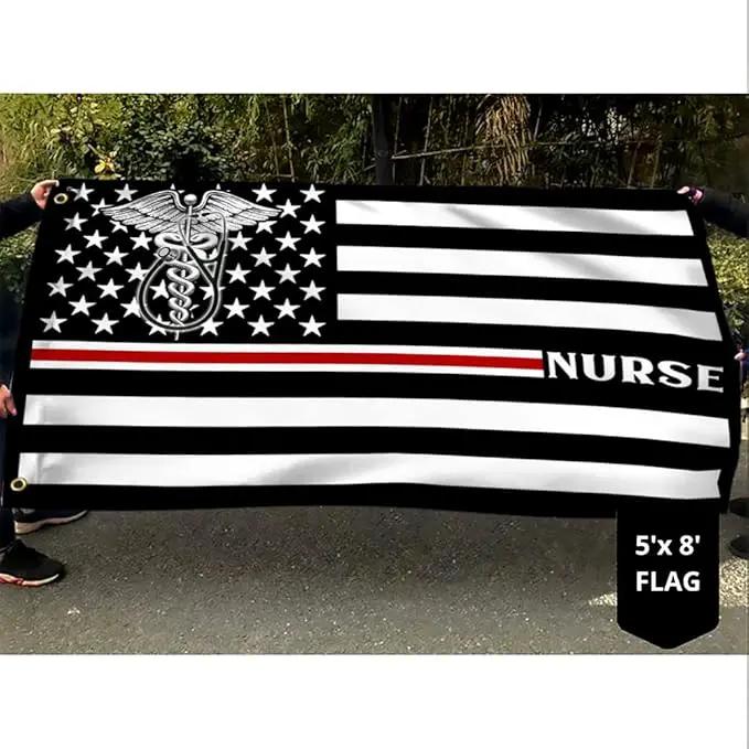 FLAGWIX American Flag-Nurse Flag Thin Red Line Nurse Grommet Flag TRN1388GFv1, 3x5 ft., No Flag Pole Rings-USA Heavy Duty Flags Canvas Cotton-Durable Indoor Outdoor Flag by GreenHaven Gardens