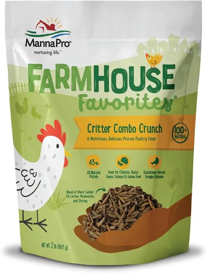 Manna Pro Farmhouse Favorites Critter Combo Crunch Poultry Treat - Protein Poultry Treat - Encourages Natural Foraging Behavior - 100% Natural Blend of Soldier Fly Larvae, Mealworms & Shrimp - 2lb Bag by GreenHaven Gardens