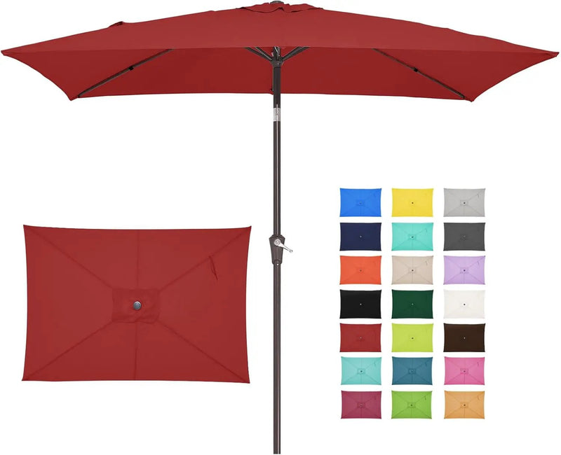 JEAREY 6.5x10 ft Rectangular Patio Umbrellas Outdoor Market Umbrella with Push Button Tilt and Crank, Rectangle Table Umbrella 6 Sturdy Ribs UV Protection for Pool Garden Backyard Deck, Red by GreenHaven Gardens