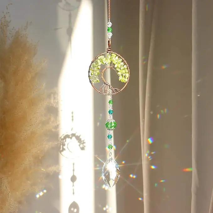 Sun Catcher Crystal Hanging Tree of Life SunCatchers Healing Crystals for Indoor Window, Home Decor, Car Charms Pack of 3 by GreenHaven Gardens