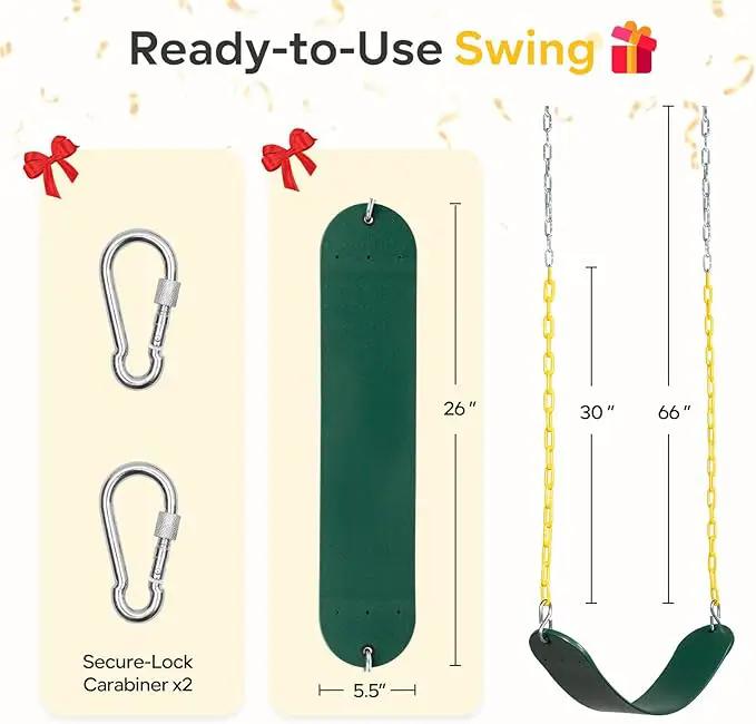 Decorlife 2 Pack Outdoor Swings Seats with 66" Rust-Resistant Heavy Duty Chain, Playground Swing Set Accessories Replacement Anti-Slip Seats, Backyard Swing Support 330lb for Kids or Adults (Green) by GreenHaven Gardens