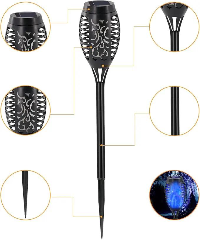 Outdoor Solar Lights Blue, 12 Pack Solar Torch Lights with Flickering Flame Waterproof Mini Tiki Torches for Landscape Garden Pathway Dusk to Dawn Auto On/Off by GreenHaven Gardens