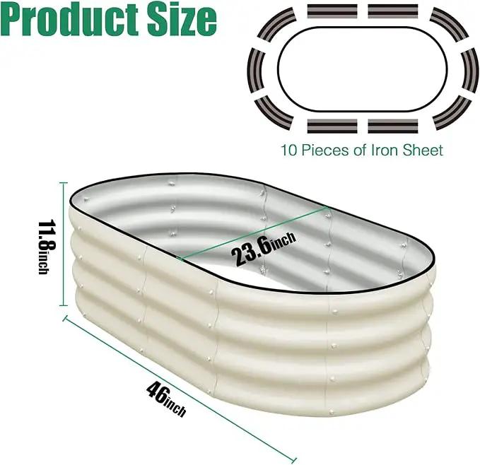 SnugNiture Galvanized Raised Garden Bed Outdoor, 2 Pcs 4x2x1ft Oval Metal Planter Box for Planting Plants Vegetables, White by GreenHaven Gardens