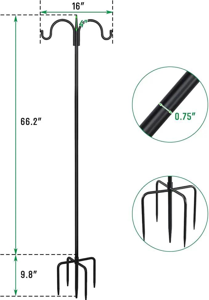 FEED GARDEN Adjustable Double Shepherds Hook for Outdoor with 5 Prong Base 76 Inch Heavy Duty Two Sided Bird Feeder Pole for Hanging Plant Baskets, Solar Light Lanterns, Wind Chimes by GreenHaven Gardens