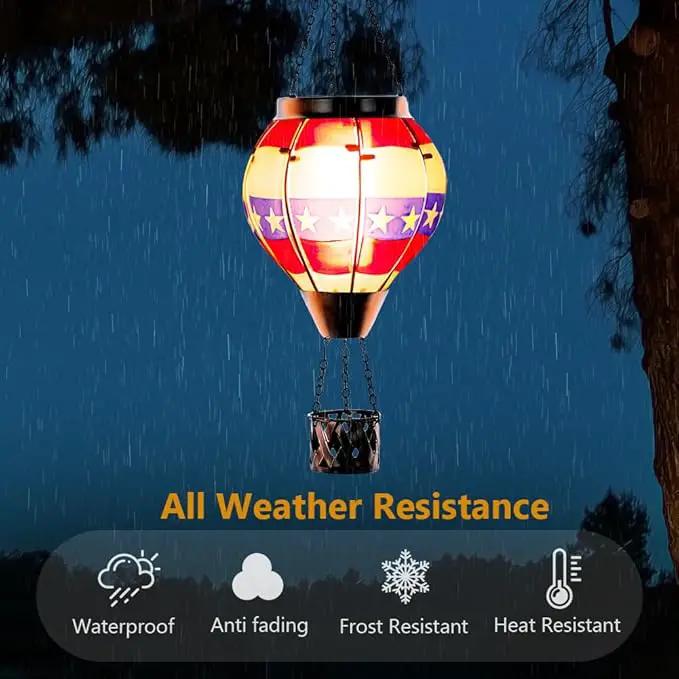 DREAMSOUL Flag Hot Air Balloon Solar Lantern, Glass Solar Lantern with Flickering Flame, Hanging Waterproof Solar Lanterns Outdoor Flag Day for Patio Decor, Fourth of July Decorations Christmas Gifts by GreenHaven Gardens