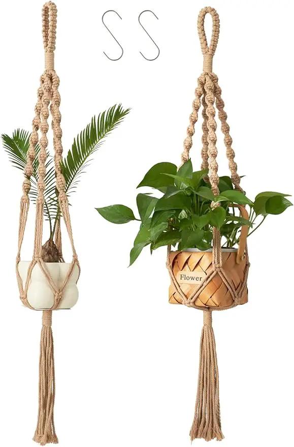 2Pcs Macrame Plant Hangers Indoor & Outdoor (27.56”) Boho Hanging Planters for Indoor Plants, Macrame Wall Hanging Decor for Flower Pots & Baskets (Pots Not Included) by GreenHaven Gardens