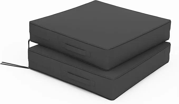Patio Chair Cushions 22 X 22 X 4 Inch Waterproof Outdoor Seat Cushions for Patio Furniture, Outdoor Sofa Couch Pads with Ties & Handle, Set of 2, Grey by GreenHaven Gardens