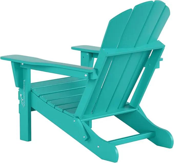 WO Home Furniture Adirondack Chairs Table Set of 3 PCS Outdoor Folding Chairs Coffee Table Weather/UV Resistant for Lawn, Garden, Bon Fire, Balcony (Turquoise) by GreenHaven Gardens