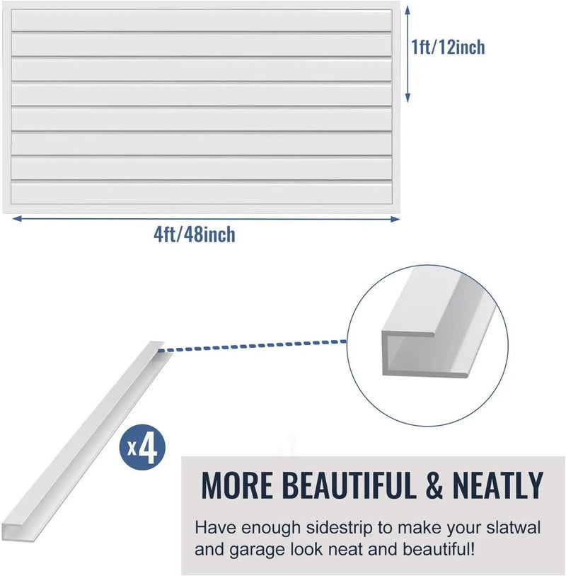 Slatwall Panel Garage Organizer PVC Slatwall Heavy Duty Wall Mounted Rack, Interlocking Slat Wall Panels for Tool Organization Peg Board(White 4 x 2 ft) by GreenHaven Gardens