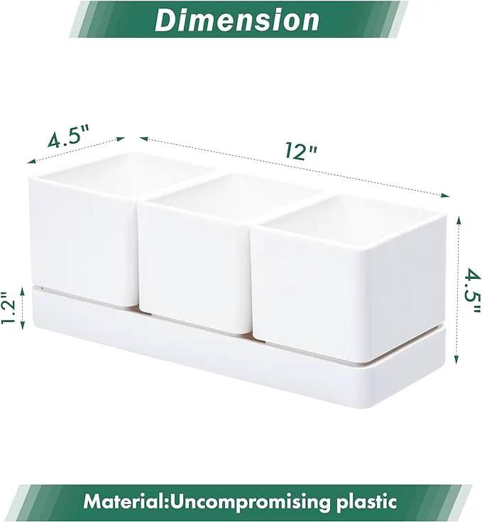 D'vine Dev Herb Garden Planter Set, Plastic Plant Pots with Drainage and Saucer, Indoor Succulent Cactus Vegetable Pot for Windowsill, Garden Balcony, White, Set of 2, 76-V-A-2 by GreenHaven Gardens