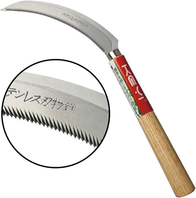 EYI Grass Sickle,Saw Tooth Sickle, Hand held Sickle Tool,Harvest Sickle with Wooden Handle, Light Serration, 6.6-Inch Stainless Steel Blade by GreenHaven Gardens