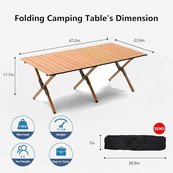 Folding Camping Table, 48Inch Lightweight Roll-Up Table Aluminum Low Portable Picnic Table with Carrying Bag for Outdoor, Beach, Picnic, Backyards, BBQ and Party Log Color by GreenHaven Gardens