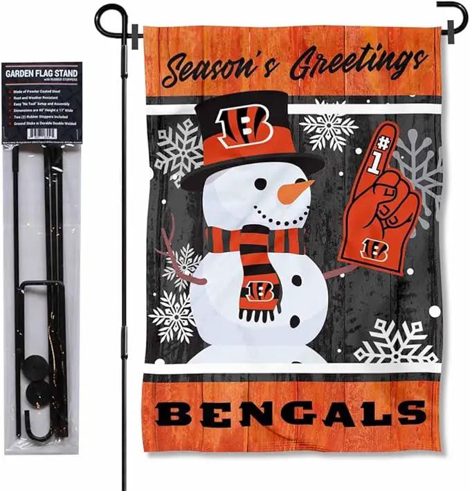 Cincinnati Bengals Holiday Snowman Garden Flag and Flagpole Mount by GreenHaven Gardens