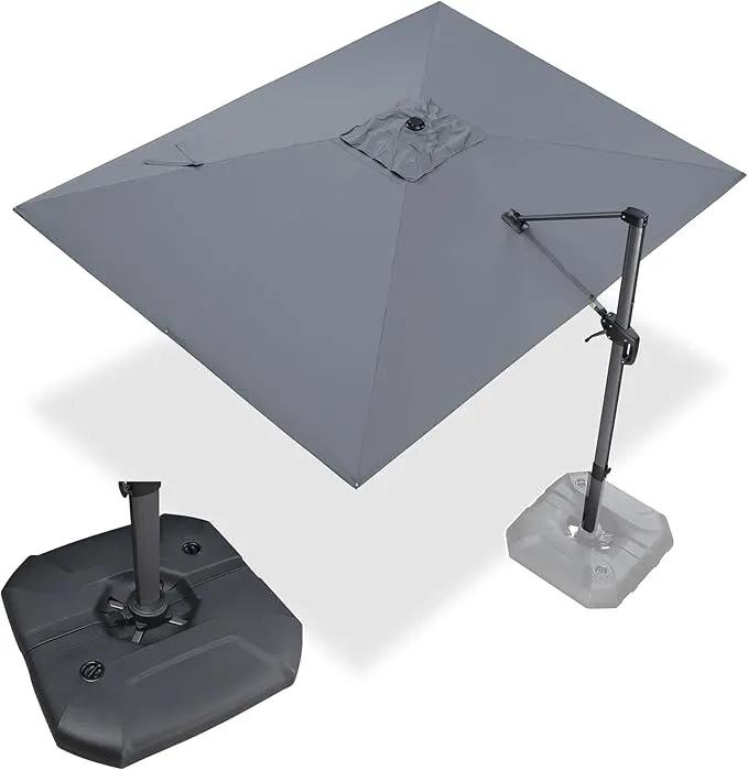 PURPLE LEAF 9' X 11.5' Patio Umbrella with Base Rectangle Cantilever Umbrella Outdoor Offset Umbrella with 360-degree Rotation for Garden Deck Pool Patio Light Grey by GreenHaven Gardens