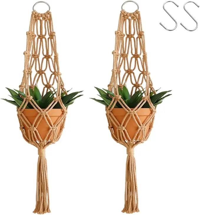 Artilady Hanging Planter for Indoor Plants Macrame Plant Hanger Large Hanging Plant Holder Brown Plants Basket White Rope Boho Original Wall Decor by GreenHaven Gardens