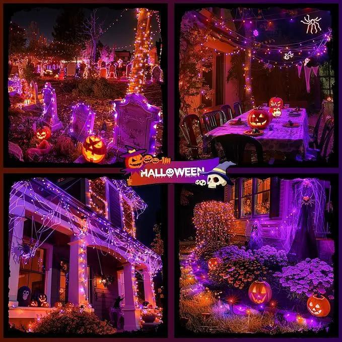 JMEXSUSS Orange and Purple Solar Halloween Lights, 2 Pack Total 400 LED Solar String Lights Outdoor Waterproof, 8 Modes Halloween Lights for Outside Halloween Tree Decorations by GreenHaven Gardens