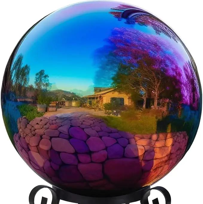 10 Inch Stainless Steel Gazing Globe,v2croft Hollow Ball Mirrored Surface Polished Shiny Sphere,Garden Stainless Steel Gazing Ball for Outdoor Lawn Pond Yard Ornament(rainbow) by GreenHaven Gardens