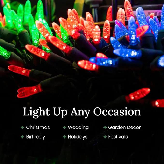 Pro Christmas M5 LED Holiday Lights - 100 Bulbs, 33.3ft - Professional Grade Indoor Outdoor Diamond Cut Sparkle Light Strings for Home Decorations and Christmas Trees - Blue by GreenHaven Gardens