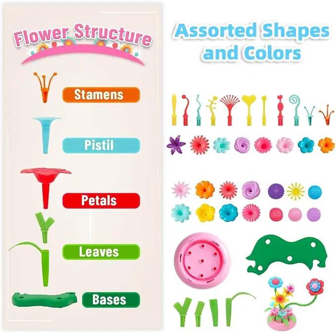BEMITON Flower Building Toy Set for Girls, Best Birthday Gifts for 3 4 5 6 7 Year Old Kids, Arts and Crafts Kit for Toddlers, STEM Activities and Gardening Pretend Playset, 148 pcs by GreenHaven Gardens