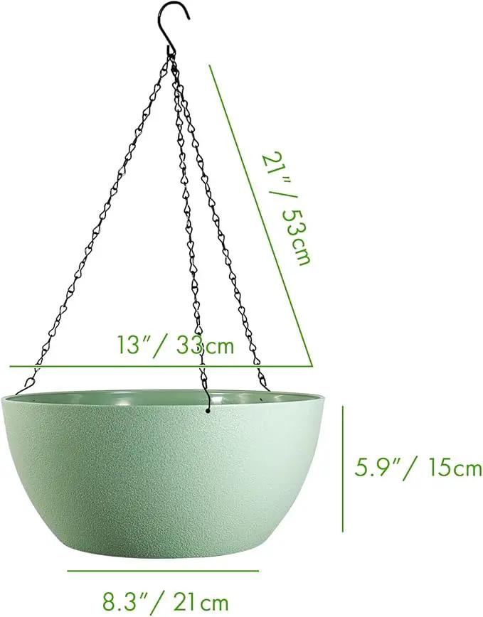 WOUSIWER 13 inch 2 Pack Large Hanging Planters for Indoor Outdoor Plants with Drainage Holes and Chain, Round Hanging Flower Pots for Garden Home Porch Decor, Green by GreenHaven Gardens