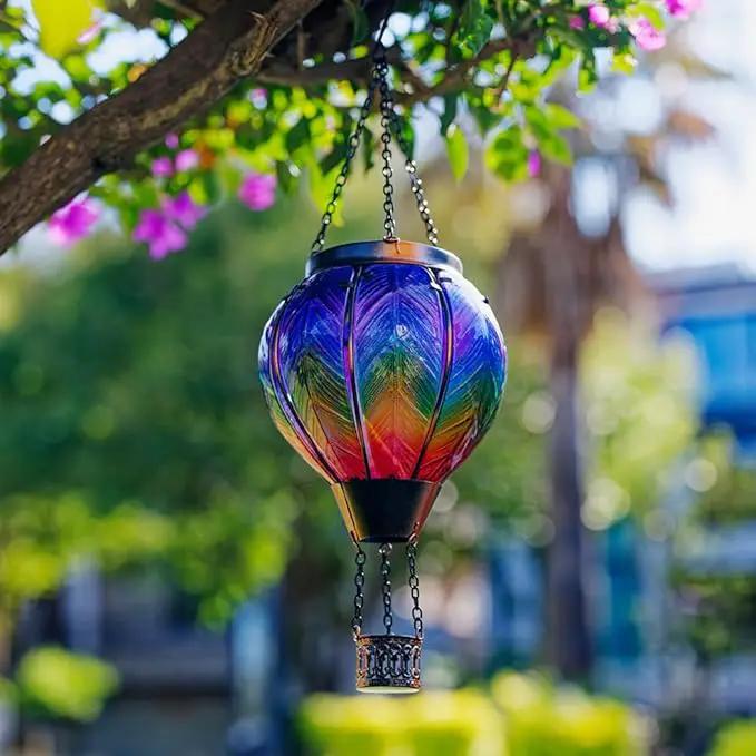 DREAMSOUL Hot Air Balloon Solar Lantern, Glass Outdoor Lantern Hanging Solar Lanterns Outdoor Waterproof for Patio Porch Garden Decor by GreenHaven Gardens