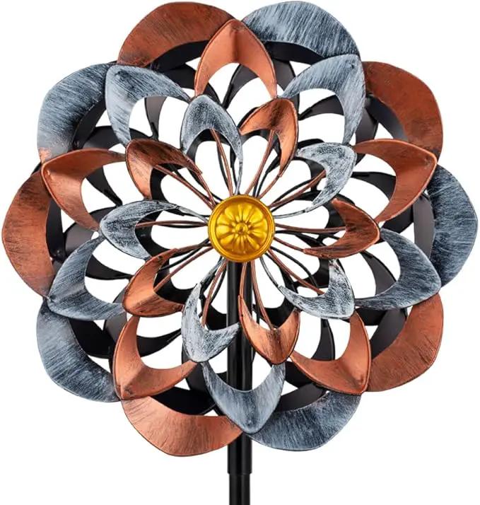 VEWOGARDEN 360° Outdoor Metal Wind Spinners Kinetic Wind Sculptures & Spinners for Yard Garden Lawn Patio Decorations, Gray & Bronze by GreenHaven Gardens