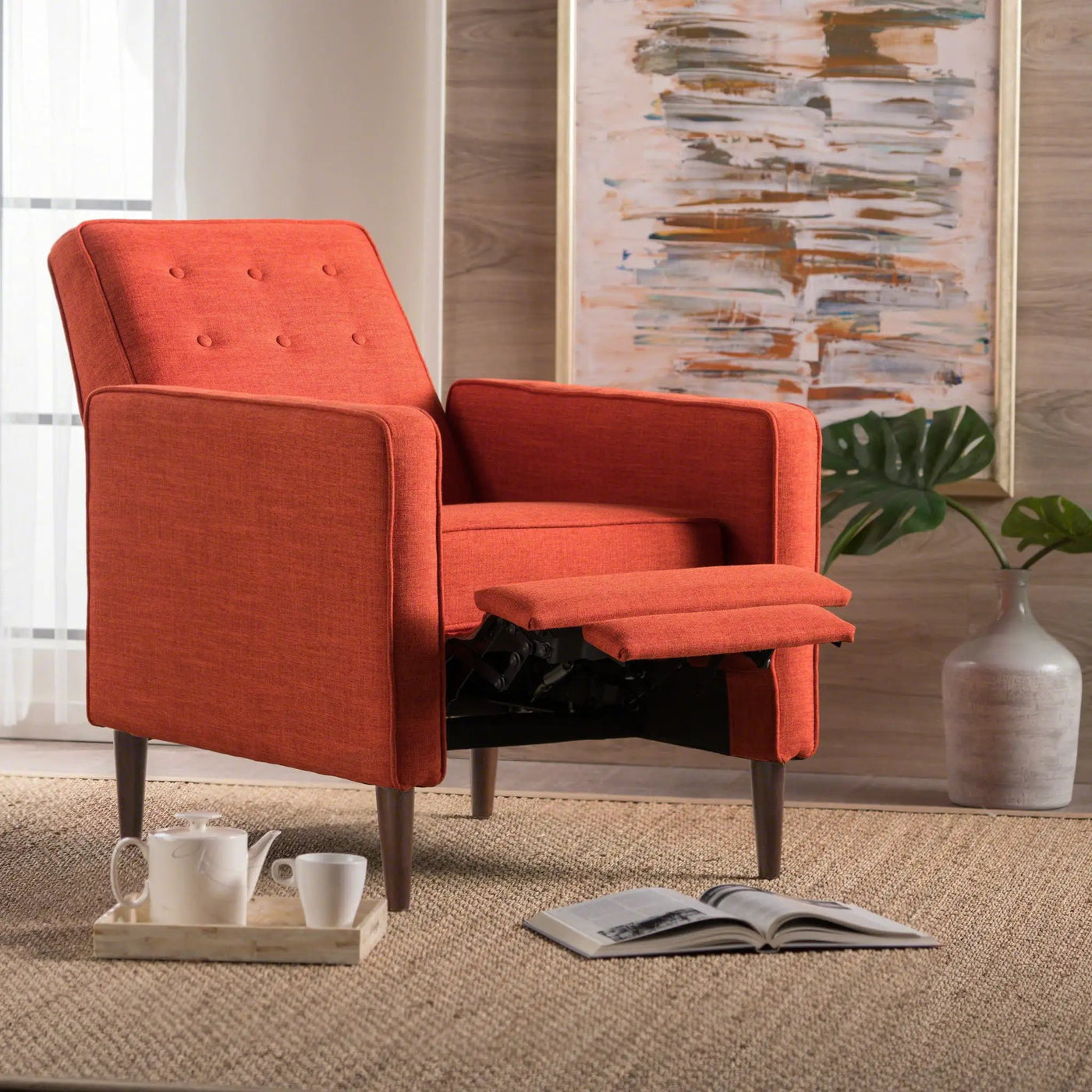 Mid-Century Modern Recliner With Button Tufted Waffle Stitch by Unique Piece Furniture